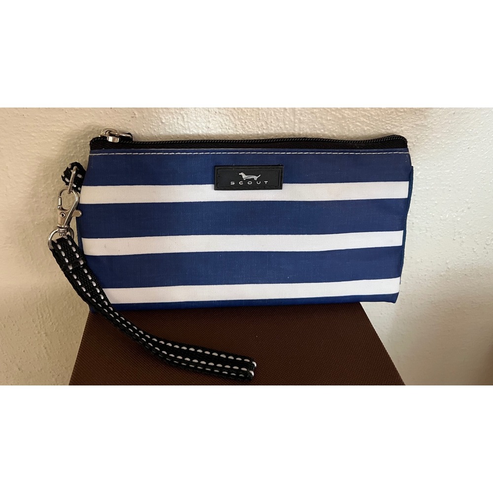 Scout Wristlet Pouch Women Small Navy Blue White Striped‎ Excellent Nautical Bag